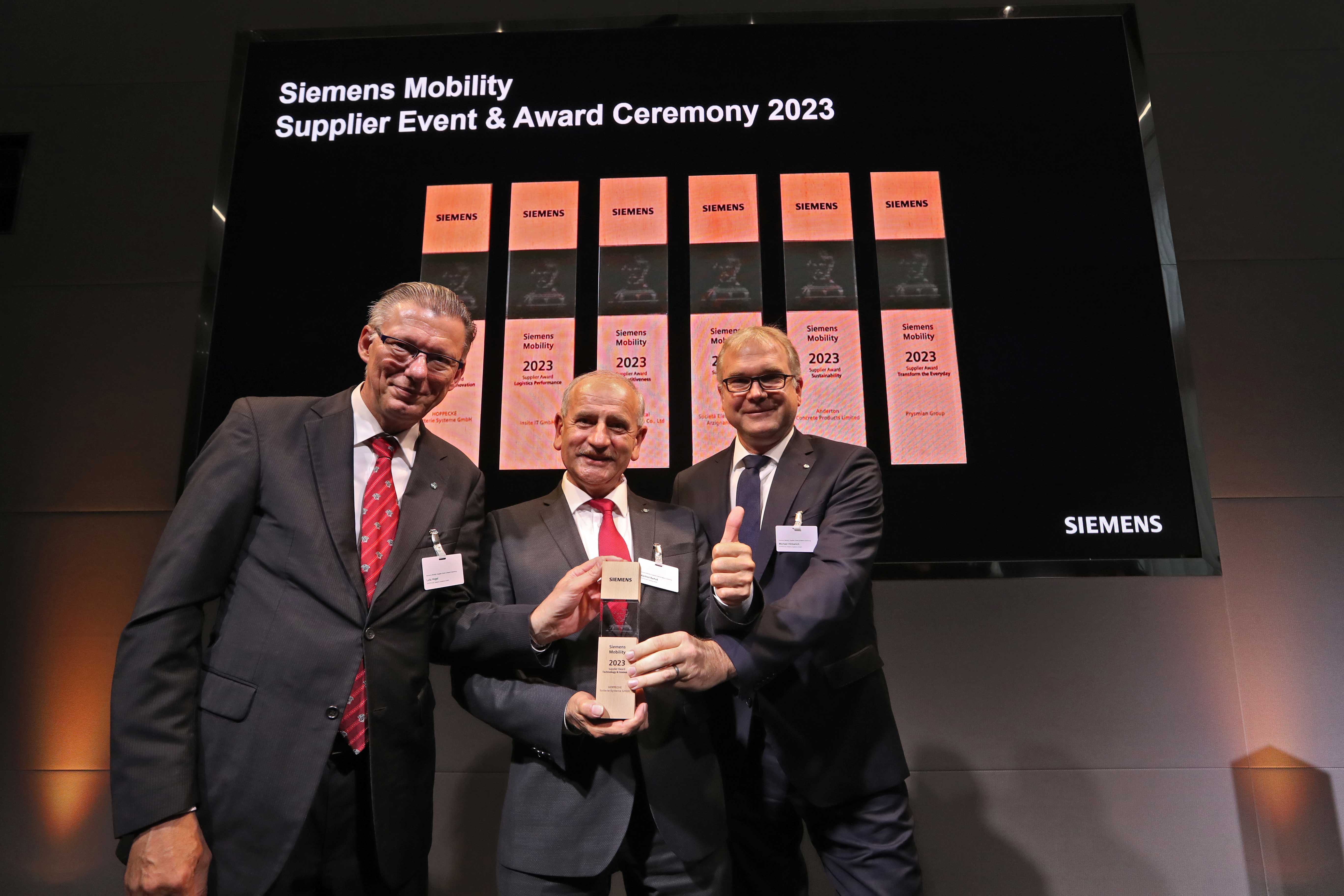 Siemens Mobility honours HOPPECKE with the Technology and Innovation Award  - Wednesday, 25.10.2023
